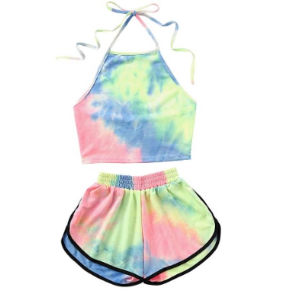 Women's 2 Piece Set Halter Crop Top and Shorts Set - Picture 3 of 5